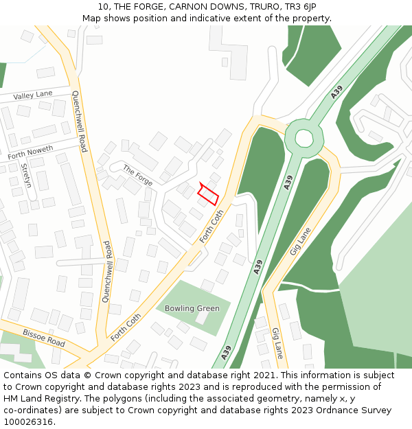 10, THE FORGE, CARNON DOWNS, TRURO, TR3 6JP: Location map and indicative extent of plot