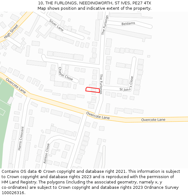 10, THE FURLONGS, NEEDINGWORTH, ST IVES, PE27 4TX: Location map and indicative extent of plot