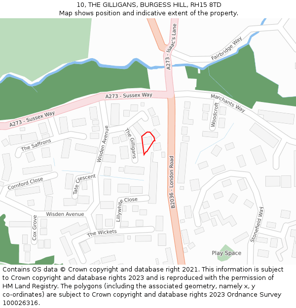 10, THE GILLIGANS, BURGESS HILL, RH15 8TD: Location map and indicative extent of plot