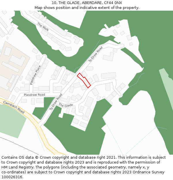 10, THE GLADE, ABERDARE, CF44 0NX: Location map and indicative extent of plot