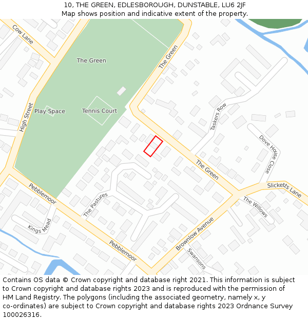 10, THE GREEN, EDLESBOROUGH, DUNSTABLE, LU6 2JF: Location map and indicative extent of plot