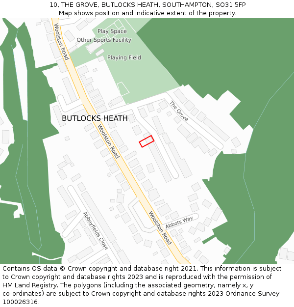 10, THE GROVE, BUTLOCKS HEATH, SOUTHAMPTON, SO31 5FP: Location map and indicative extent of plot