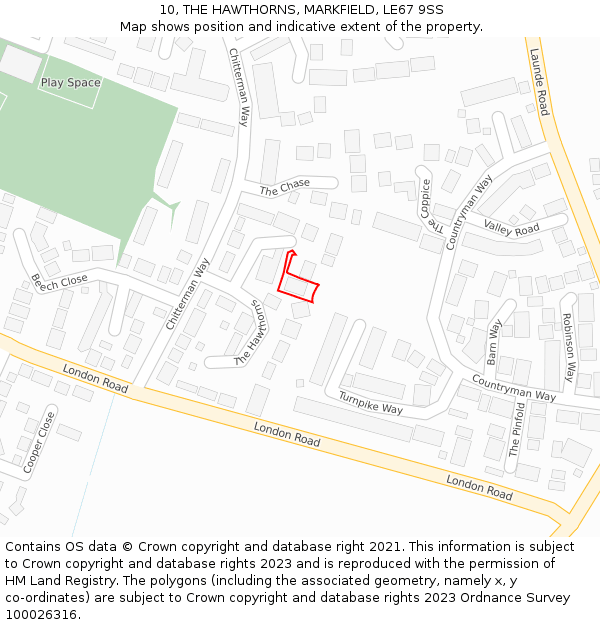 10, THE HAWTHORNS, MARKFIELD, LE67 9SS: Location map and indicative extent of plot