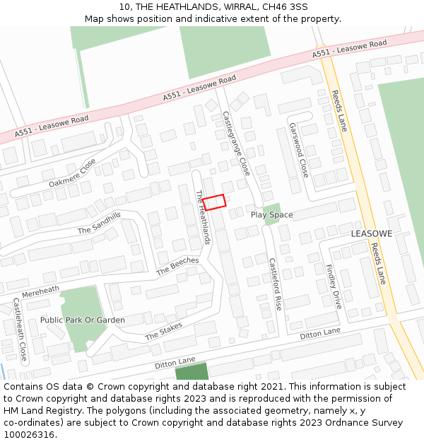 10, THE HEATHLANDS, WIRRAL, CH46 3SS: Location map and indicative extent of plot