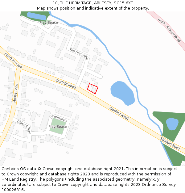 10, THE HERMITAGE, ARLESEY, SG15 6XE: Location map and indicative extent of plot