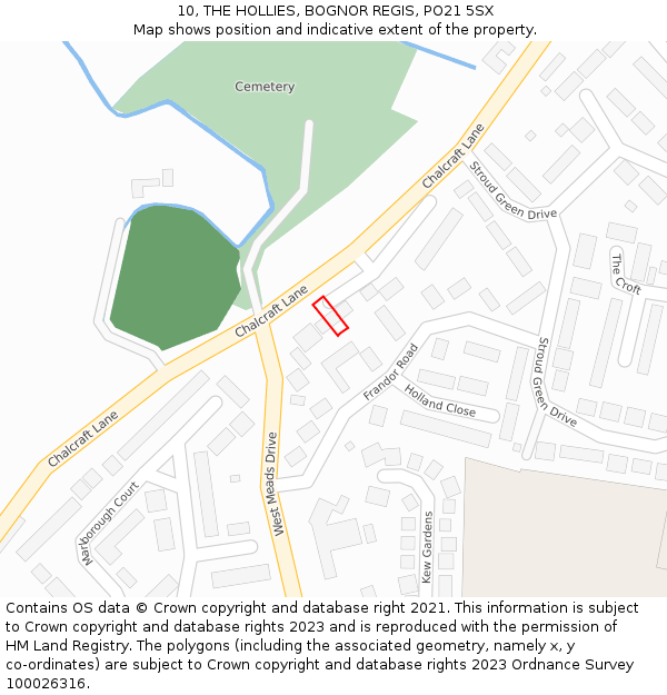 10, THE HOLLIES, BOGNOR REGIS, PO21 5SX: Location map and indicative extent of plot