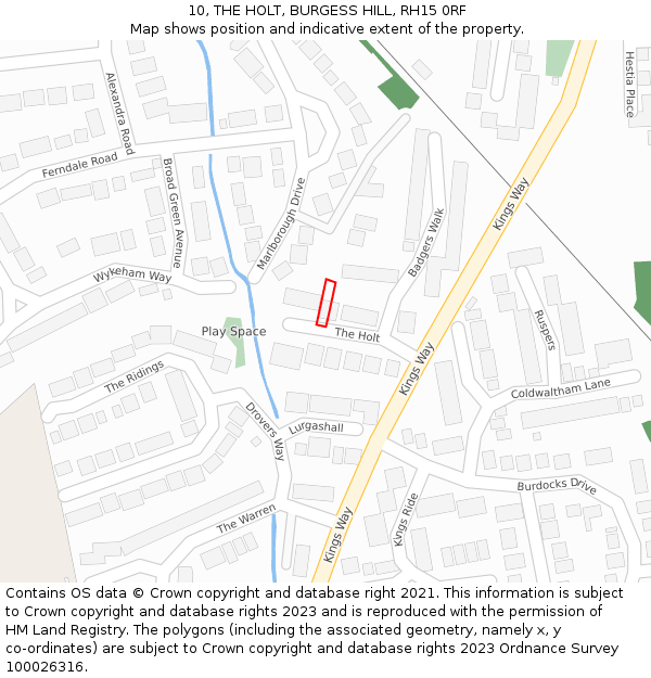 10, THE HOLT, BURGESS HILL, RH15 0RF: Location map and indicative extent of plot