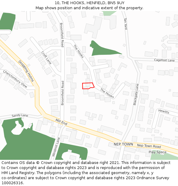 10, THE HOOKS, HENFIELD, BN5 9UY: Location map and indicative extent of plot