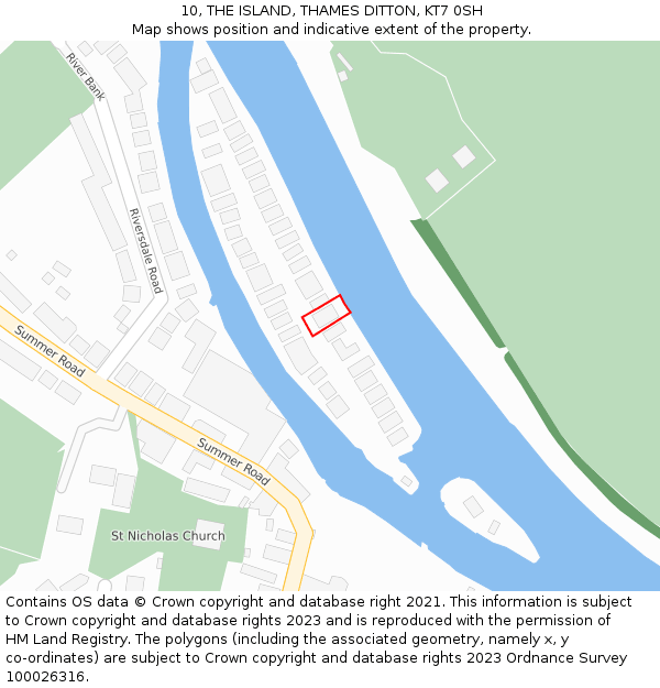 10, THE ISLAND, THAMES DITTON, KT7 0SH: Location map and indicative extent of plot