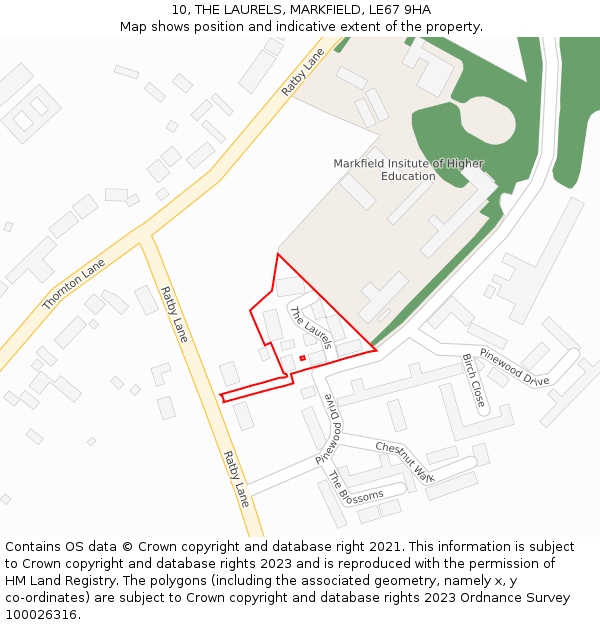 10, THE LAURELS, MARKFIELD, LE67 9HA: Location map and indicative extent of plot