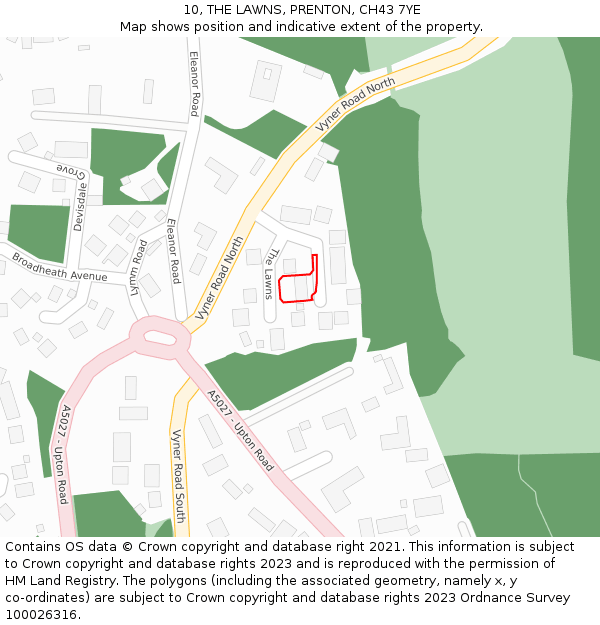 10, THE LAWNS, PRENTON, CH43 7YE: Location map and indicative extent of plot