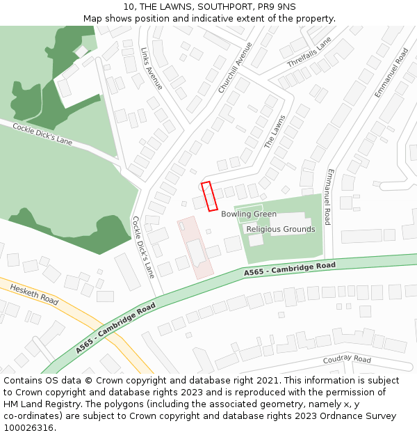 10, THE LAWNS, SOUTHPORT, PR9 9NS: Location map and indicative extent of plot