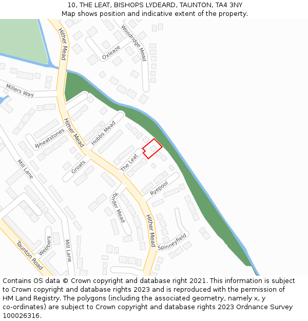 10, THE LEAT, BISHOPS LYDEARD, TAUNTON, TA4 3NY: Location map and indicative extent of plot