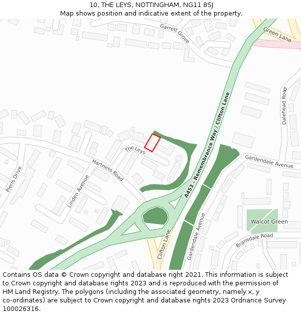 10, THE LEYS, NOTTINGHAM, NG11 8SJ: Location map and indicative extent of plot