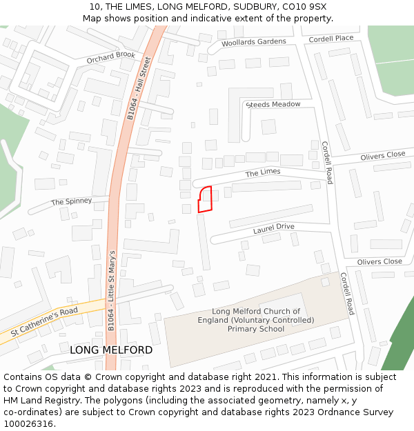 10, THE LIMES, LONG MELFORD, SUDBURY, CO10 9SX: Location map and indicative extent of plot