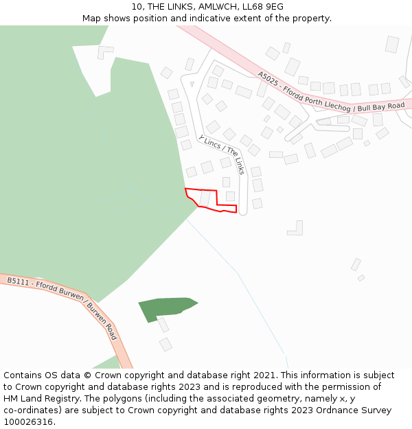 10, THE LINKS, AMLWCH, LL68 9EG: Location map and indicative extent of plot