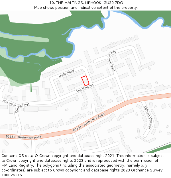 10, THE MALTINGS, LIPHOOK, GU30 7DG: Location map and indicative extent of plot