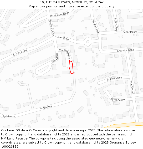 10, THE MARLOWES, NEWBURY, RG14 7AY: Location map and indicative extent of plot