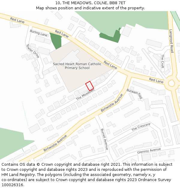 10, THE MEADOWS, COLNE, BB8 7ET: Location map and indicative extent of plot