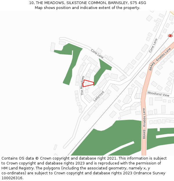 10, THE MEADOWS, SILKSTONE COMMON, BARNSLEY, S75 4SG: Location map and indicative extent of plot