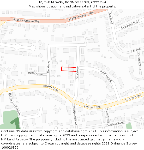 10, THE MIDWAY, BOGNOR REGIS, PO22 7HA: Location map and indicative extent of plot