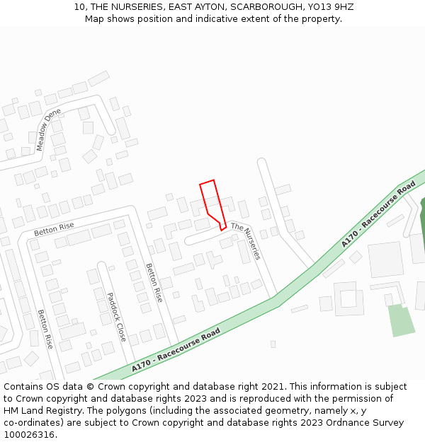 10, THE NURSERIES, EAST AYTON, SCARBOROUGH, YO13 9HZ: Location map and indicative extent of plot