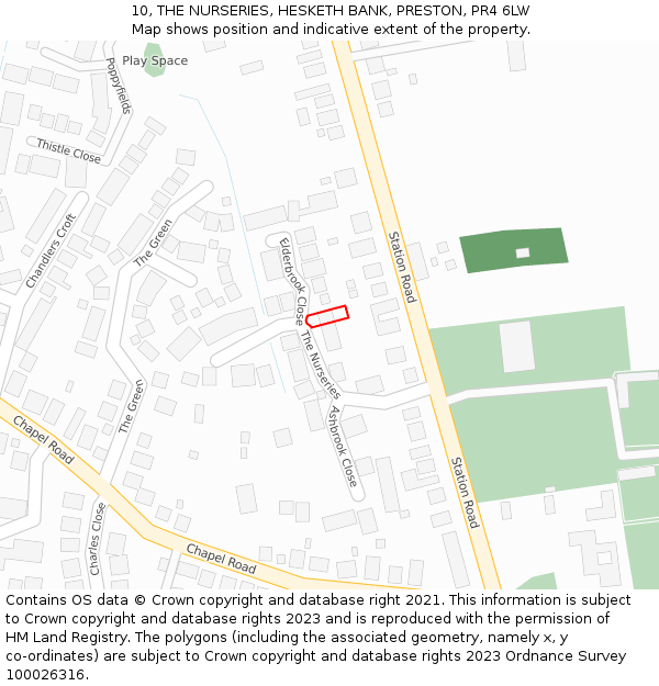 10, THE NURSERIES, HESKETH BANK, PRESTON, PR4 6LW: Location map and indicative extent of plot