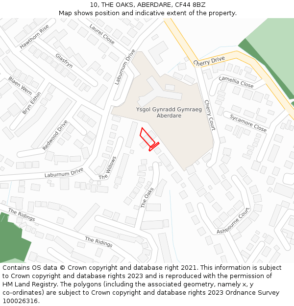 10, THE OAKS, ABERDARE, CF44 8BZ: Location map and indicative extent of plot