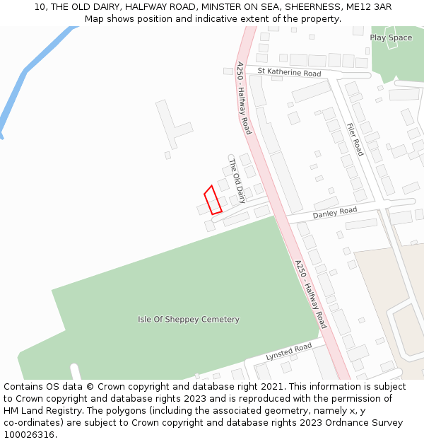 10, THE OLD DAIRY, HALFWAY ROAD, MINSTER ON SEA, SHEERNESS, ME12 3AR: Location map and indicative extent of plot