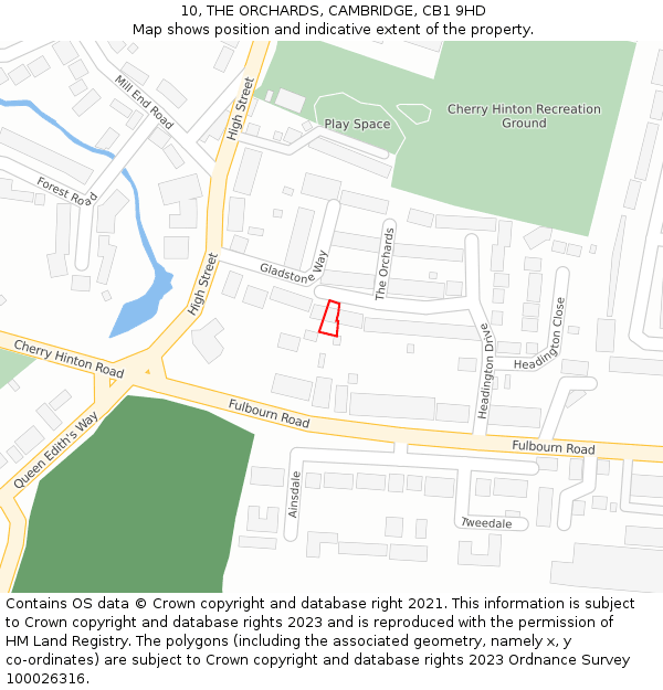 10, THE ORCHARDS, CAMBRIDGE, CB1 9HD: Location map and indicative extent of plot