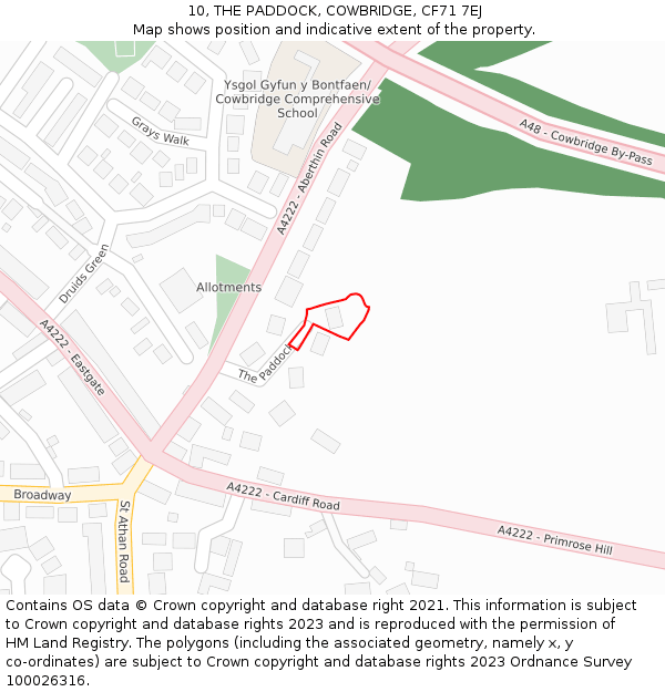 10, THE PADDOCK, COWBRIDGE, CF71 7EJ: Location map and indicative extent of plot