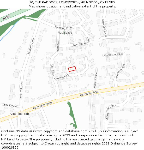 10, THE PADDOCK, LONGWORTH, ABINGDON, OX13 5BX: Location map and indicative extent of plot