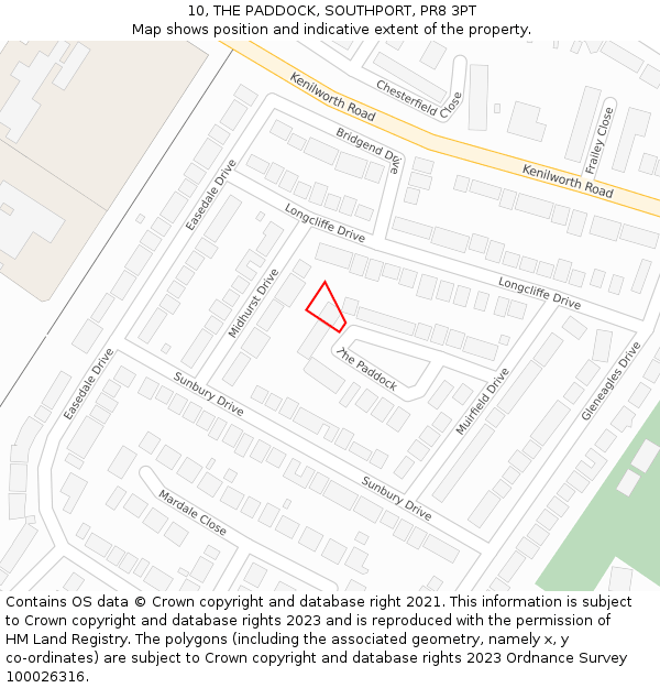 10, THE PADDOCK, SOUTHPORT, PR8 3PT: Location map and indicative extent of plot