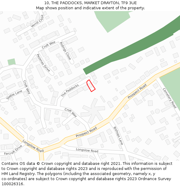 10, THE PADDOCKS, MARKET DRAYTON, TF9 3UE: Location map and indicative extent of plot