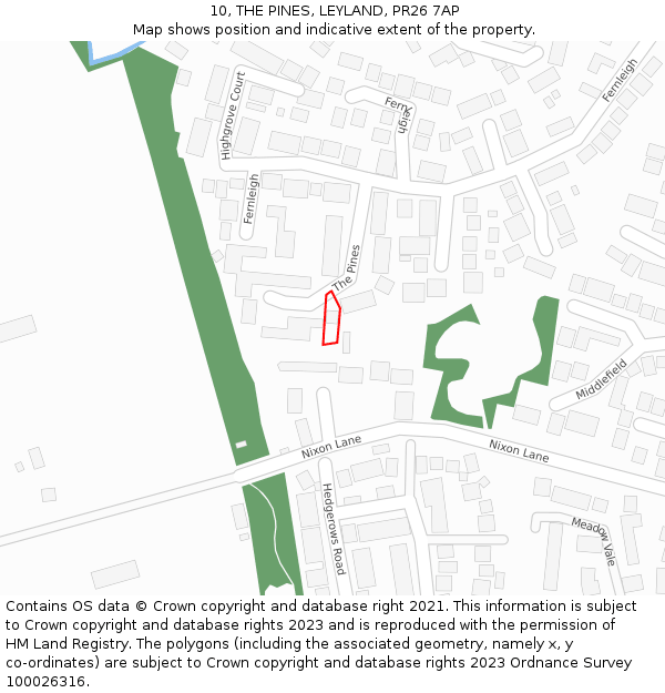 10, THE PINES, LEYLAND, PR26 7AP: Location map and indicative extent of plot