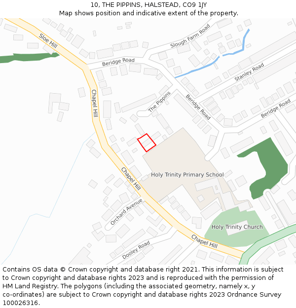 10, THE PIPPINS, HALSTEAD, CO9 1JY: Location map and indicative extent of plot