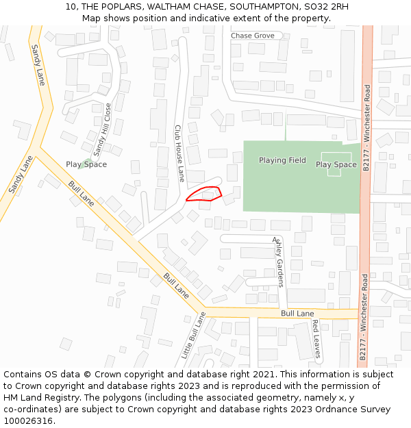 10, THE POPLARS, WALTHAM CHASE, SOUTHAMPTON, SO32 2RH: Location map and indicative extent of plot