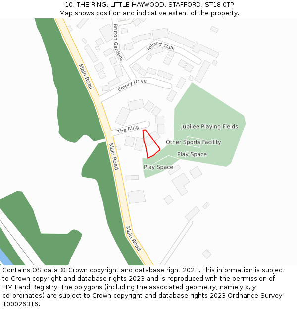 10, THE RING, LITTLE HAYWOOD, STAFFORD, ST18 0TP: Location map and indicative extent of plot