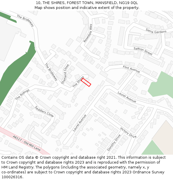 10, THE SHIRES, FOREST TOWN, MANSFIELD, NG19 0QL: Location map and indicative extent of plot