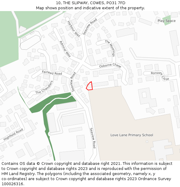 10, THE SLIPWAY, COWES, PO31 7FD: Location map and indicative extent of plot