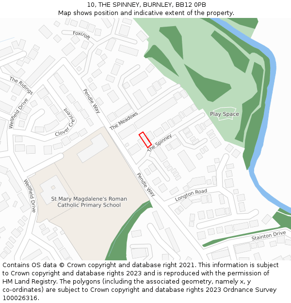 10, THE SPINNEY, BURNLEY, BB12 0PB: Location map and indicative extent of plot