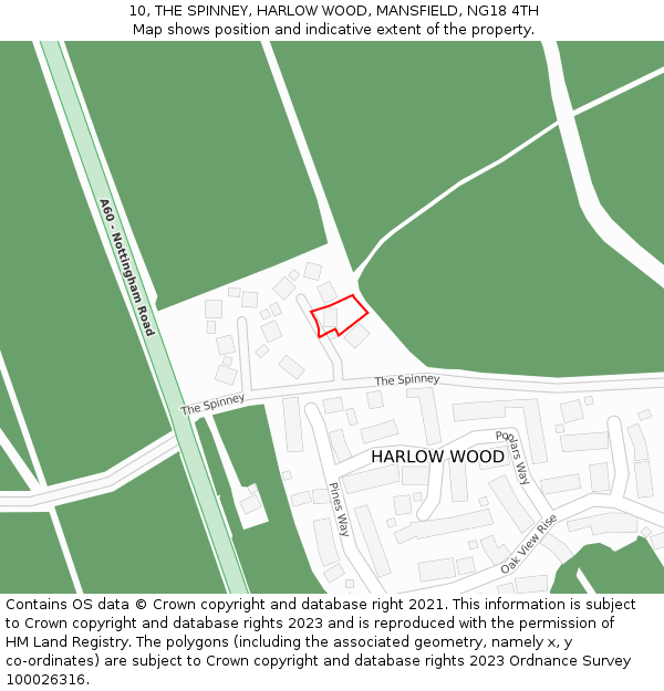10, THE SPINNEY, HARLOW WOOD, MANSFIELD, NG18 4TH: Location map and indicative extent of plot