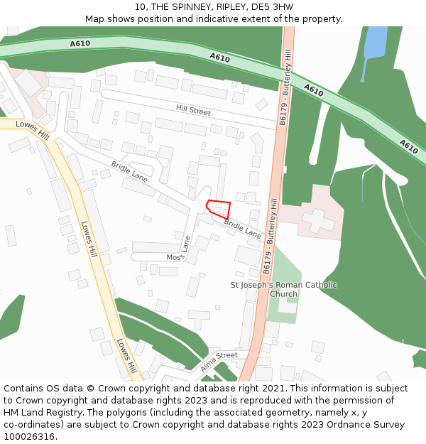 10, THE SPINNEY, RIPLEY, DE5 3HW: Location map and indicative extent of plot