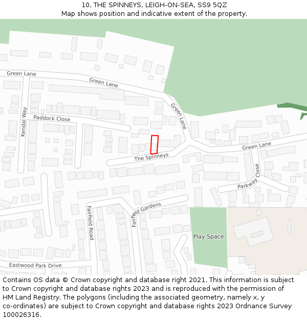 10, THE SPINNEYS, LEIGH-ON-SEA, SS9 5QZ: Location map and indicative extent of plot