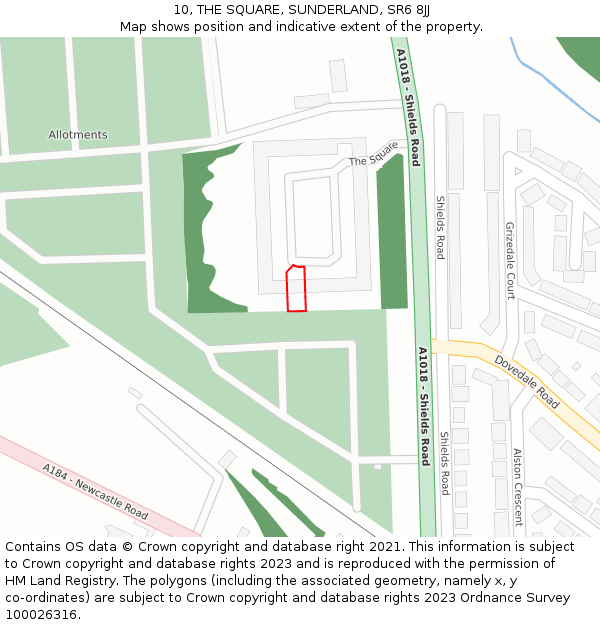 10, THE SQUARE, SUNDERLAND, SR6 8JJ: Location map and indicative extent of plot