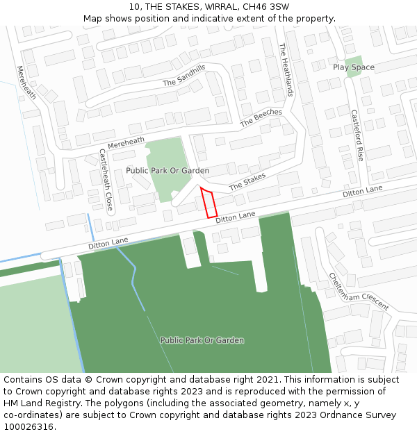 10, THE STAKES, WIRRAL, CH46 3SW: Location map and indicative extent of plot