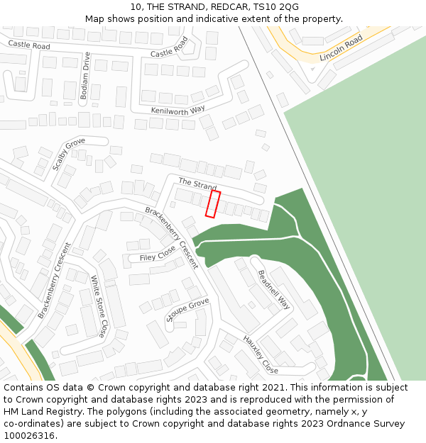 10, THE STRAND, REDCAR, TS10 2QG: Location map and indicative extent of plot