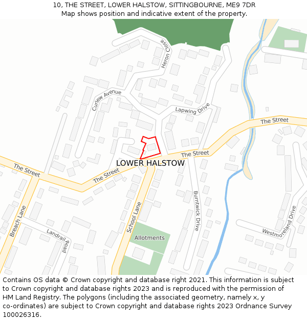 10, THE STREET, LOWER HALSTOW, SITTINGBOURNE, ME9 7DR: Location map and indicative extent of plot