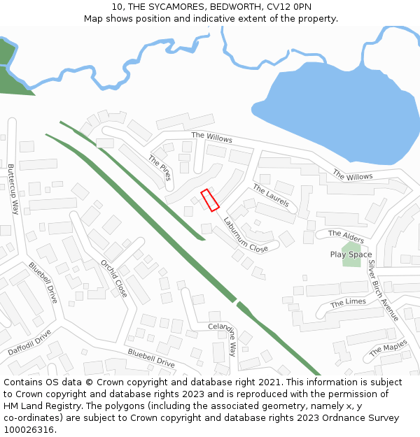 10, THE SYCAMORES, BEDWORTH, CV12 0PN: Location map and indicative extent of plot