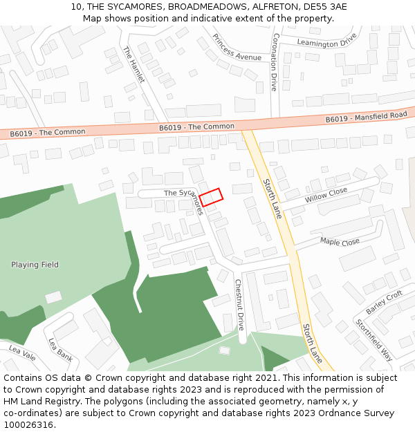 10, THE SYCAMORES, BROADMEADOWS, ALFRETON, DE55 3AE: Location map and indicative extent of plot